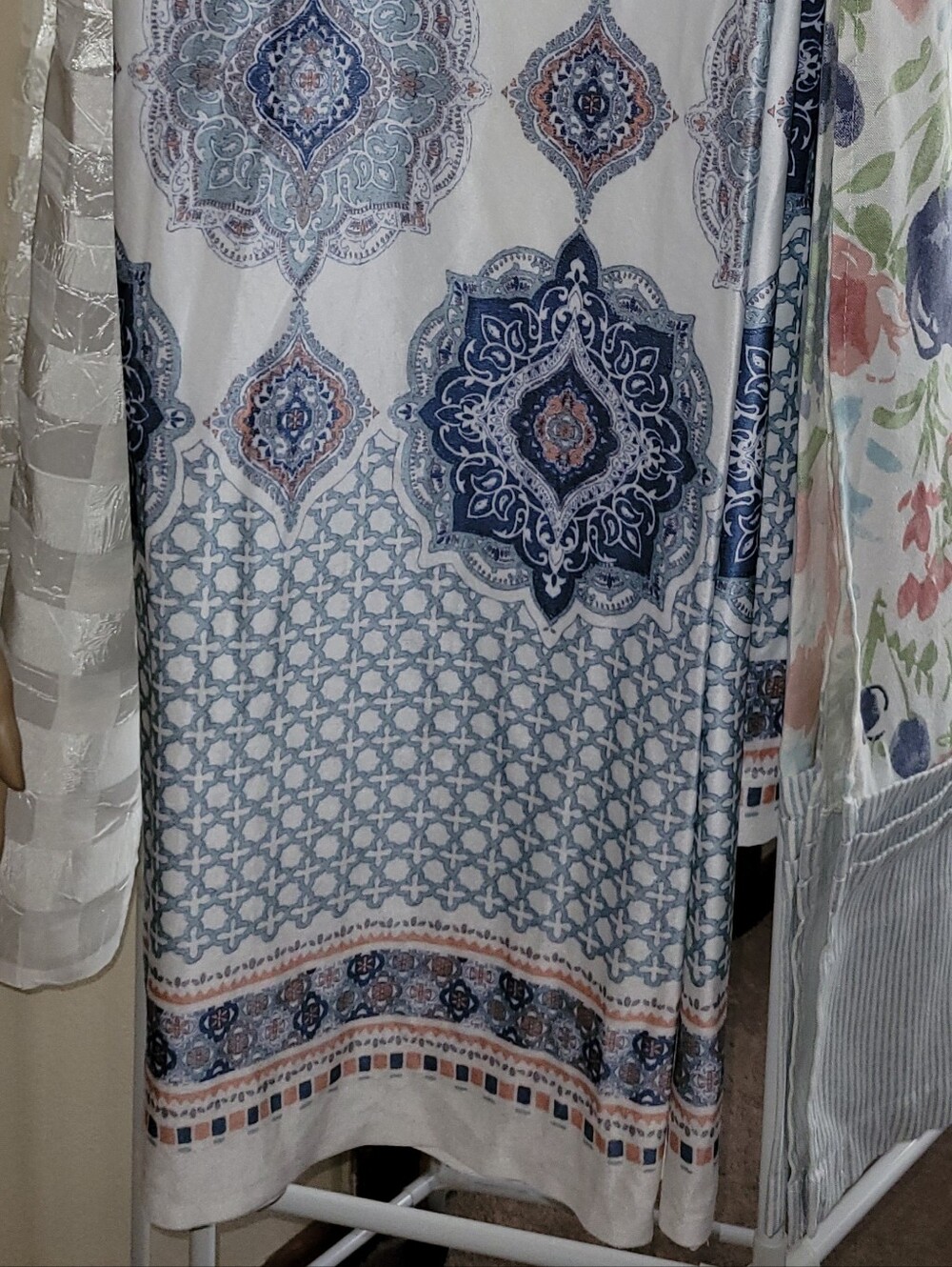 3 - Nice Cloth Shower Curtains. White Checks, Blue Madallions & Country Floral - Picture 2 of 6